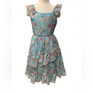 NEW Blush By Us Angels Blue Floral Ruffled Dress Size 10